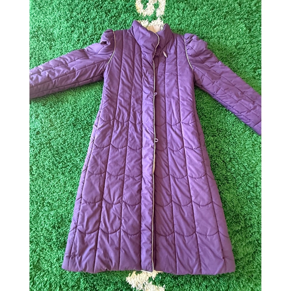 VINTAGE J. Gallery Quilted Puffer Coat Womens S Purple Excellent Scallop Puff